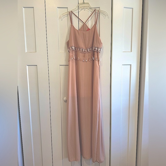 Light Pink Boho Maxi Dress with Tassles - Picture 2 of 6